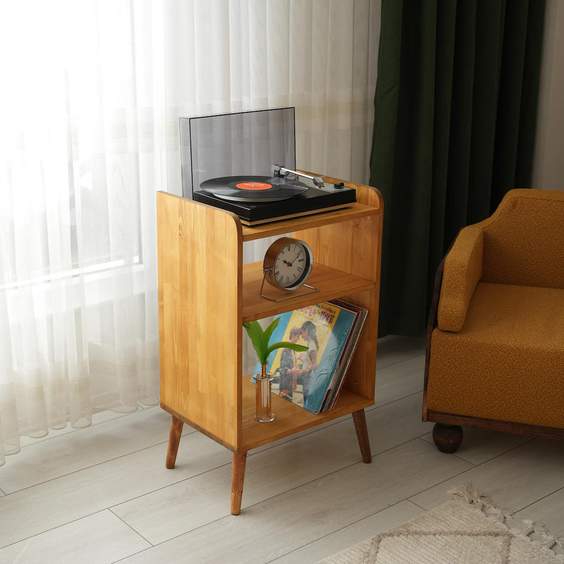 Large Record Player Table with Storage