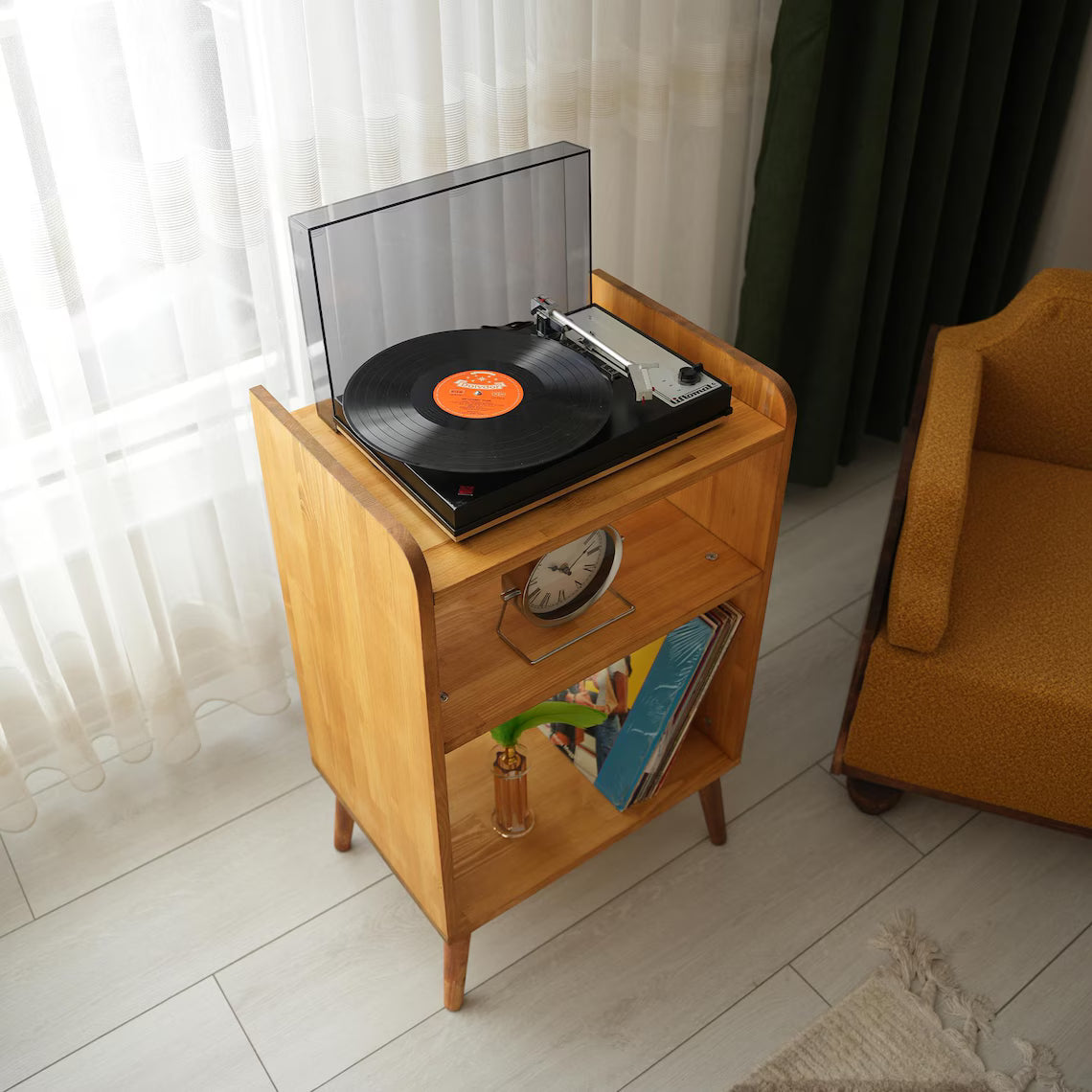 Large Record Player Table with Storage